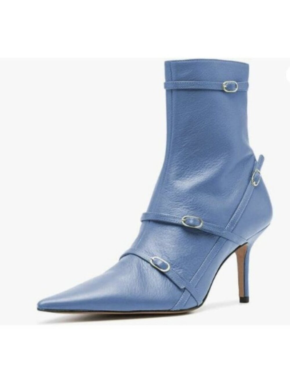 FSJ Women Pointed Toe Ankle Boots with Cross Buckle Straps Mid Low Heel Booties